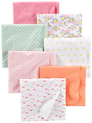 Simple Joys by Carter's Baby Girls 'Paquete de 7 mantas de franela receptoras, floral / rosa / menta / limón / dinosaurio, talla única