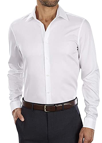 Calvin Klein Camisa de vestir para hombre Slim Fit Non Iron Herringbone, blanco, cuello de 16 ', manga de 32' a 33 '