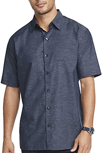 Van Heusen Camisa de rejilla de poli rayón con botones de manga corta Air para hombre, textura de iris negro, grande