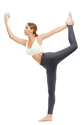 TUNGLUNG Pantalones de yoga de cintura alta, Pantalones de yoga con bolsillos Pantalones de entrenamiento de control de barriga Leggings de bolsillo elásticos de 4 vías Gris