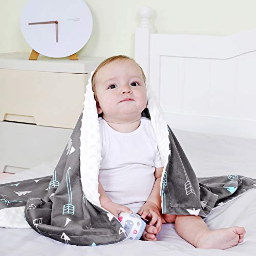 Manta de bebé para niños, niñas, mantas de bebé para recién nacidos, súper suave y cómoda, estampado Minky con doble capa, respaldo punteado, 30 x 40 pulgadas, flecha gris