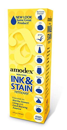 Amodex Ink and Stain Remover - Limpia marcador, tinta, crayón, bolígrafo, maquillaje de muebles, piel, ropa, tela, cuero - Solución líquida - Botella de 4 fl oz