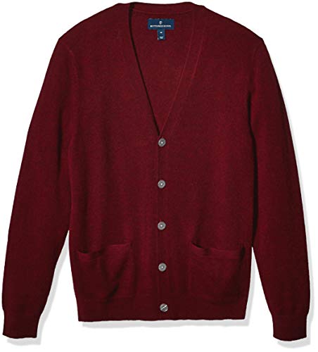 Marca Amazon - Suéter tipo cárdigan de cachemir con botones para hombre, color burdeos, extra grande