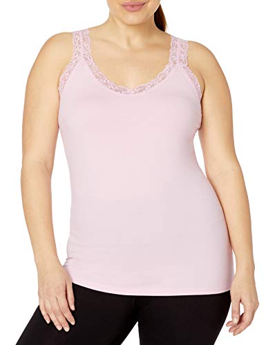 Camiseta sin mangas con ribete de encaje de jersey elástico de talla grande Just My Size para mujer, rosa paleo, 1X