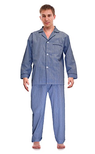 RK Classical Sleepwear - Conjunto de pijama tejido de paño fino para hombre, tamaño mediano, azul real, cuadros