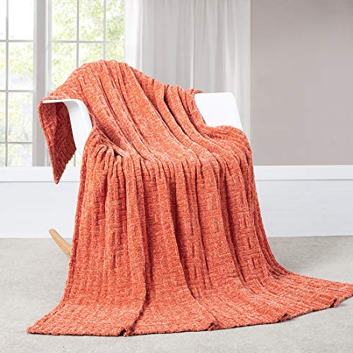 Revdomfly Manta tejida de chenilla con cable, manta de punto mullida, acogedora manta tejida ligera de felpa para sofá cama, 50 x 60 pies, coral