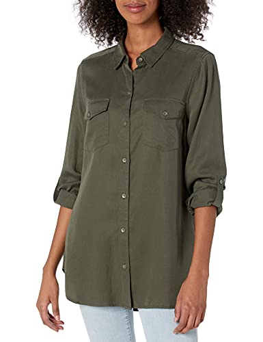 Marca Amazon - Camisa utilitaria Tencel Daily Ritual para mujer, verde oliva, extragrande