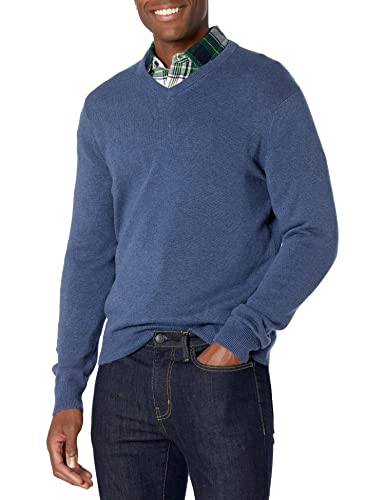 Suéter con cuello en V para hombre Amazon Essentials, azul jaspeado, mediano