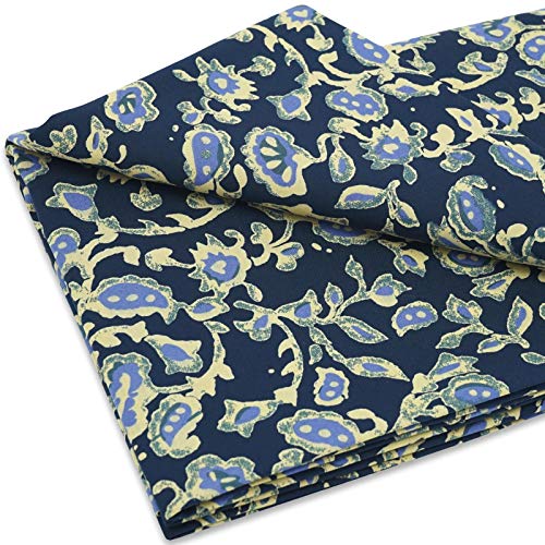 MasterFAB tela de algodón 100% popelina tejida de algodón de The Yard para coser bricolaje artesanía diseño de moda estampado floral tela lavable; 1 pieza de ancho completo para cortar 39 x 56 pulgadas (1.1 yardas) (flores de Navy Vines)