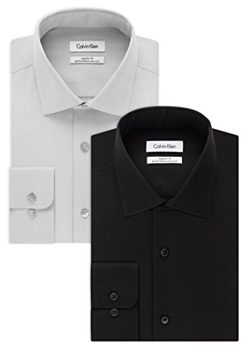 Calvin Klein Camisa de vestir con cuello en punta de espiga sin hierro y corte ajustado para hombre, humo / negro, cuello de 16.5 ', manga de 34' a 35 '