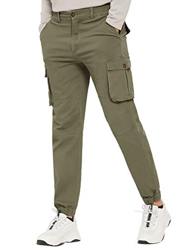 PULI Pantalones cargo cónicos para hombre Pantalones de trabajo chinos ajustados con bolsillos Verde militar 30