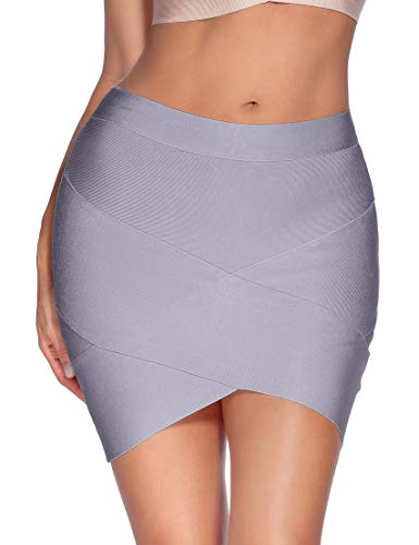 Minifalda de fiesta ajustada con vendaje elástico de rayón para mujer (XS, gris)